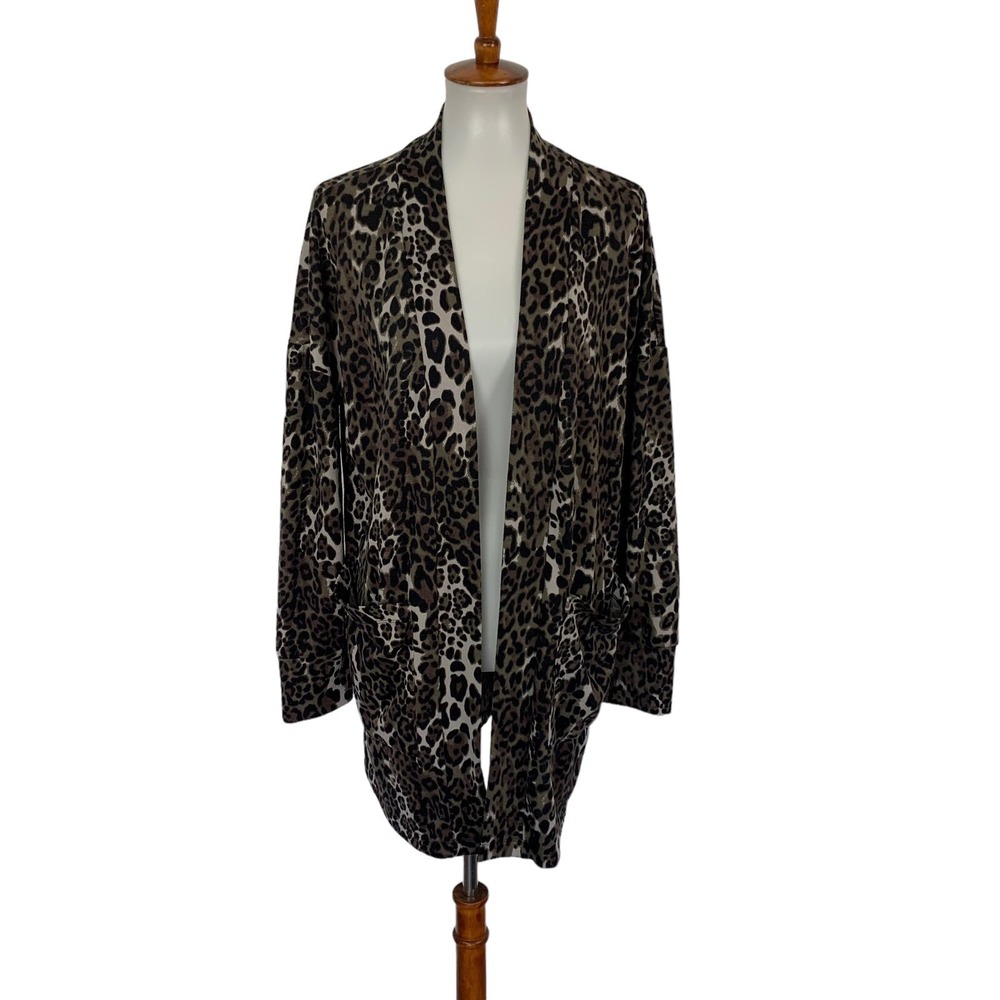 Sanctuary Leopard Print Open Front Cardigan Pockets Long Sleeve Medium